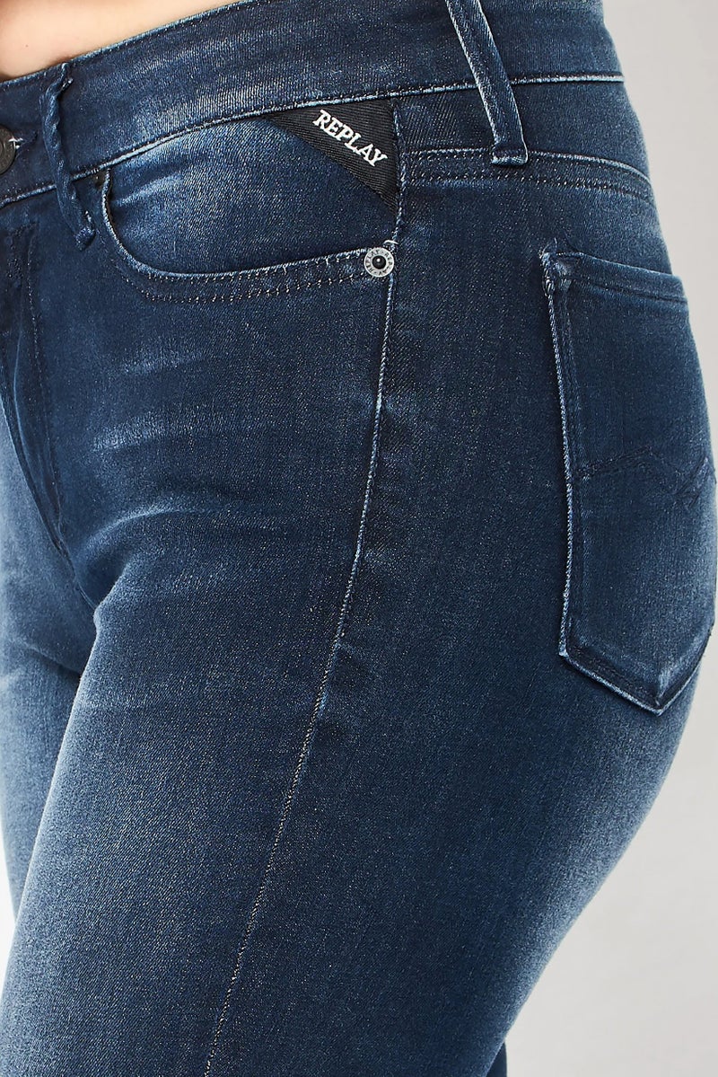 Replay Women Skinny Fit Washed Stretchable Denim Jeans, Dark Blue - Image 5